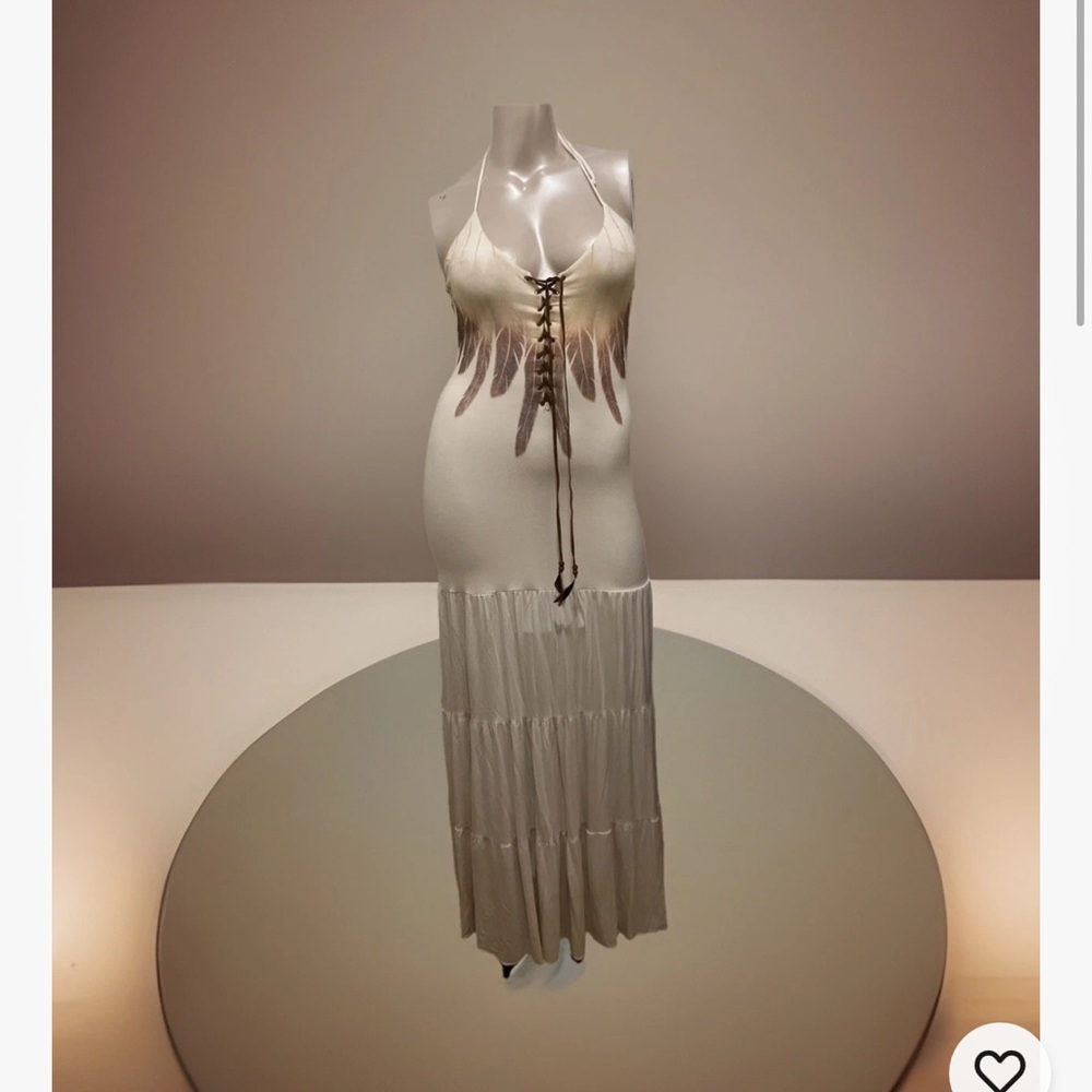 NWT L Sky Brand USA MADE Maxi Tiered HALTER FEATHER GODESS
BOHO DRESS $234 MSRP